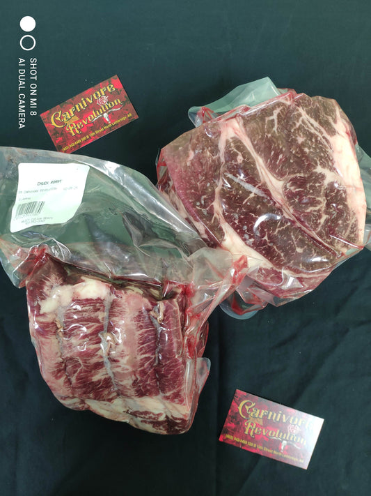 Pasture Raised, Dry Aged Chuck Roast from Hormone free, Antibiotic Free, Southern Alberta Beef.  A great meal for the Carnivore diet.