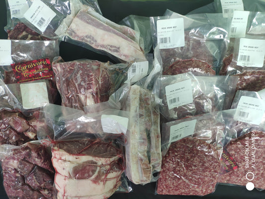 A wide assortment of Pasture raised, dry aged beef from Southern Alberta, perfect primer for anyone going on the Carnivore Diet.