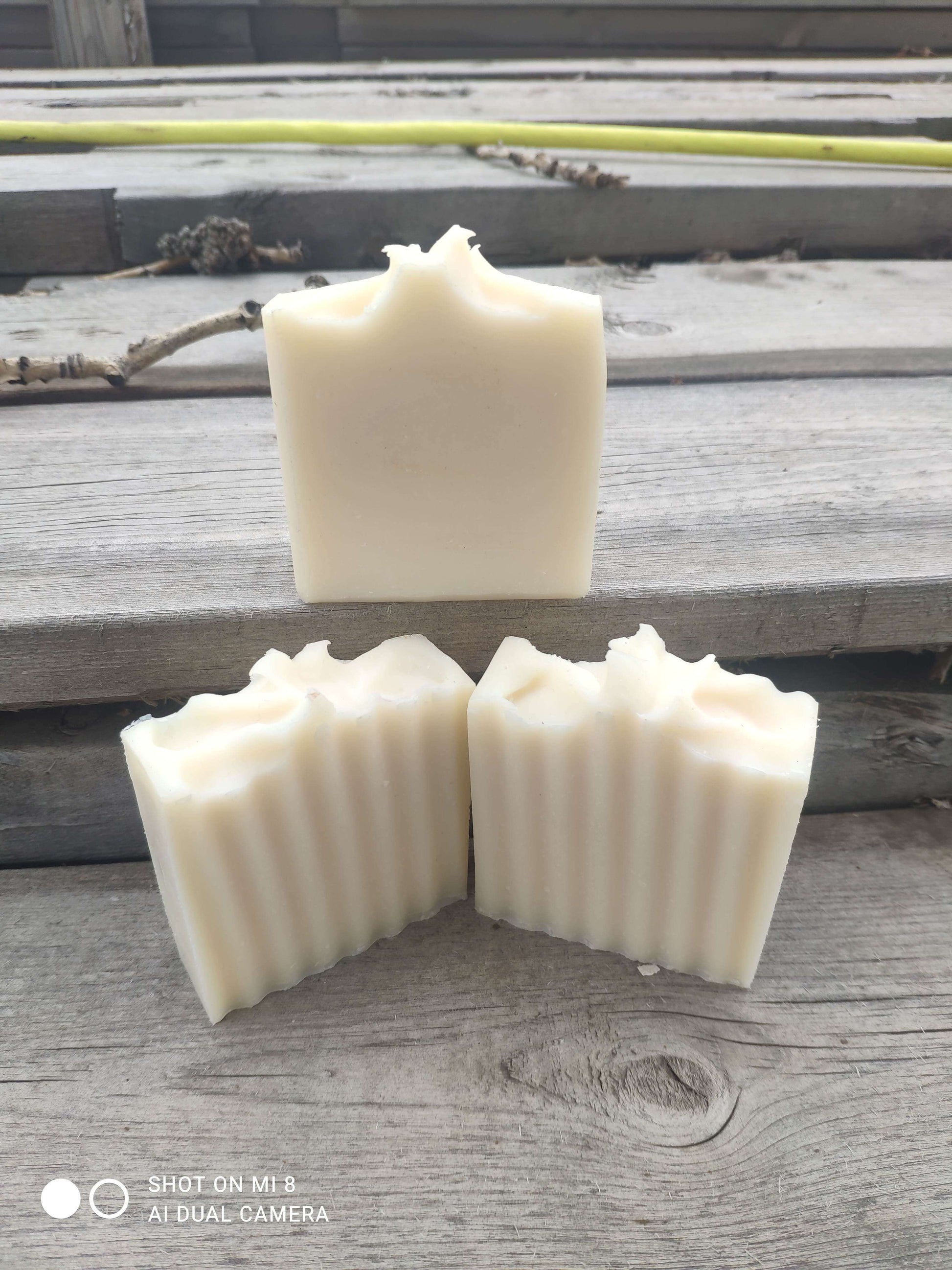 Free of scent or color, 3x wet rendered pasture raised tallow soap bars.