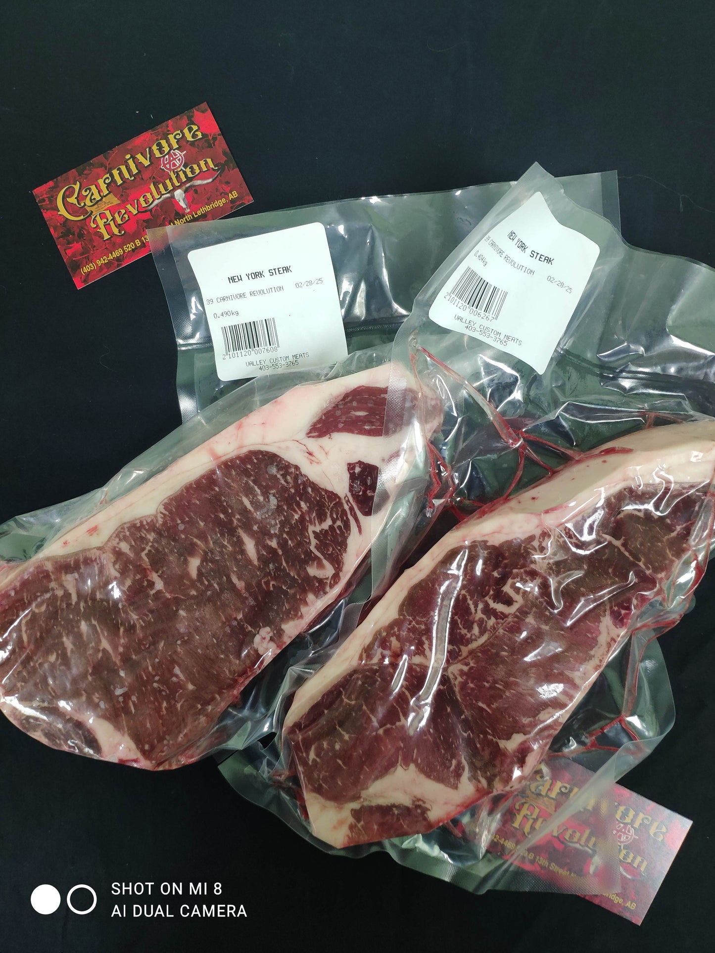 Pasture Raised, Dry aged New York Striploin steak from Southern Alberta.