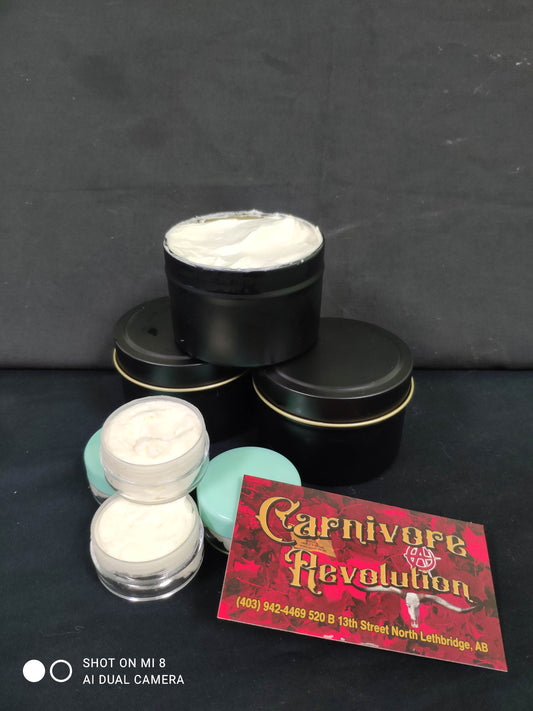 3x filtered wet rendered pasture raised whipped tallow. 