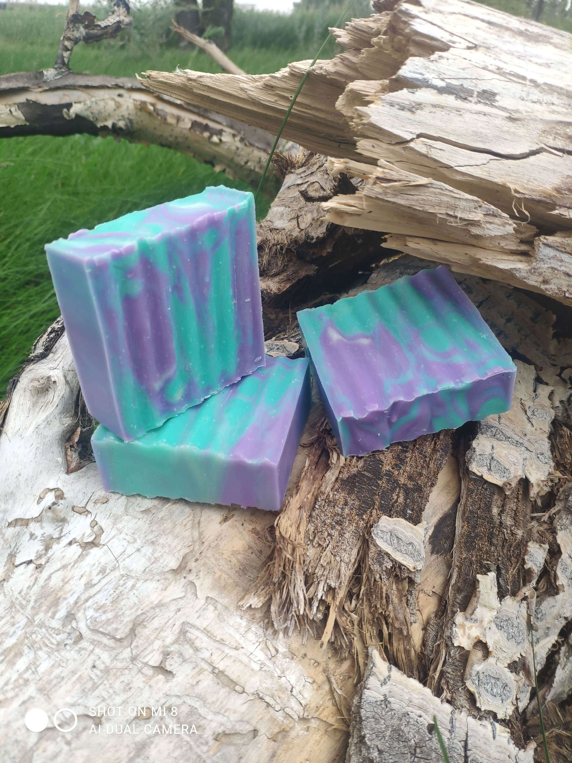 Floral scented 3x wet rendered pasture raised tallow soap bars, in Southern Alberta.