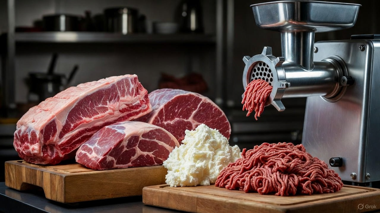 Eye of Round, Brisket, Inside Round, Outside Round, Blade, Tallow all combined to make the Prime Grind.